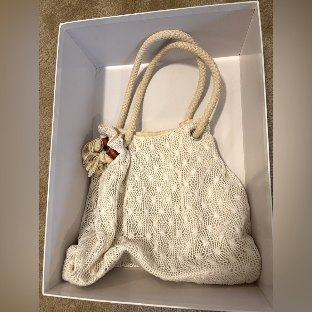 Elegant Cream Crochet Tote Bag
